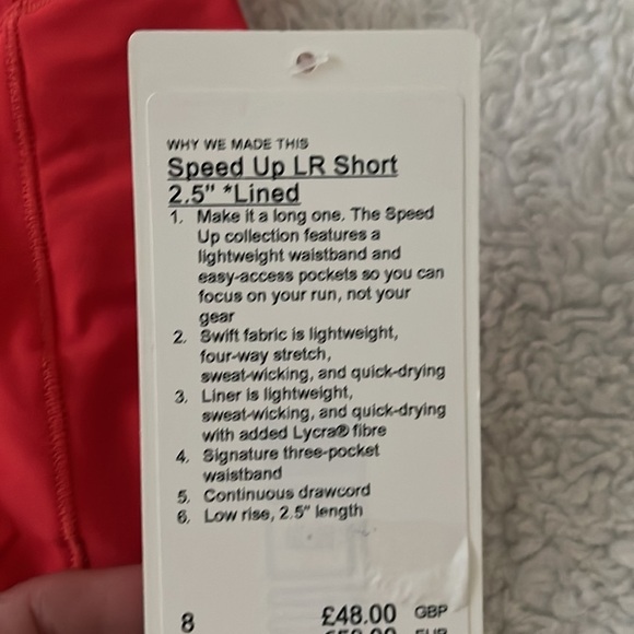 (NWT) Lululemon Speed Up Low-Rise Lined Shorts 2.5" in Carnation Red, Size: 8 - Picture 8 of 16